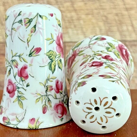 LEFTON Salt and Pepper Shakers Rose Chintz 665R Vintage 1950s - Picture 3 of 7